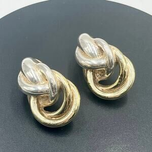 Vintage 925 Sterling Silver Chunky Knot Clip On Earrings Art Deco 22g Two-Tone